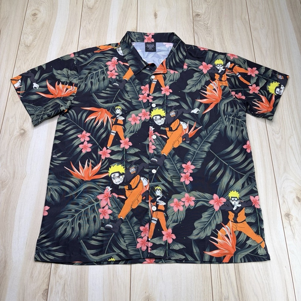 Naruto Shippuden Tropical Hawaiian Button-Down Shirt Adults Size Large